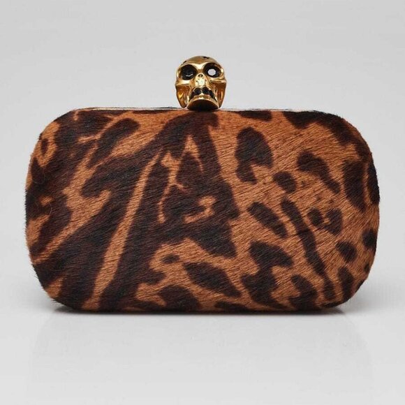 Alexander McQueen Leopard Print Pony Hair Skull Box Clutch Bag - Picture 1 of 8